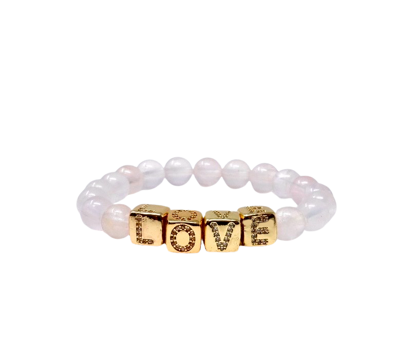 QUEEN OF HEARTS Rose Quartz L-O-V-E Bracelet