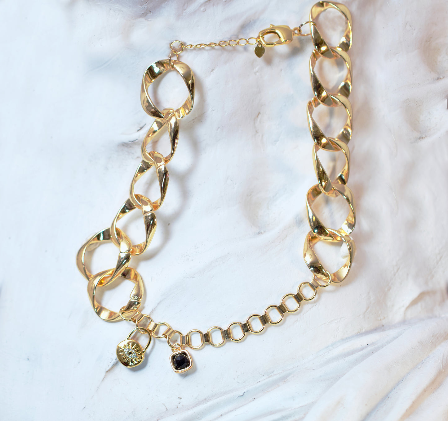 ACHIEVER Black Onyx and Evil Eye Statement Necklace