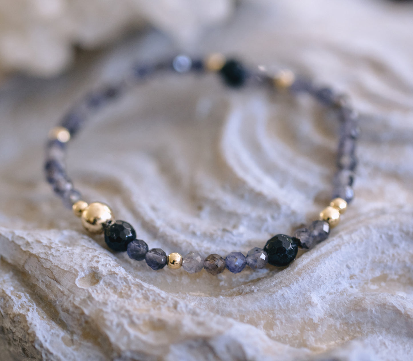 EMPOWERED PATH Iolite and Black Tourmaline 14k Gold-Filled Bracelet
