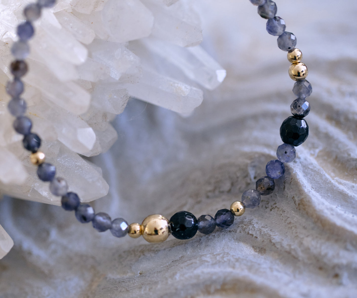 EMPOWERED PATH Iolite and Black Tourmaline 14k Gold-Filled Bracelet