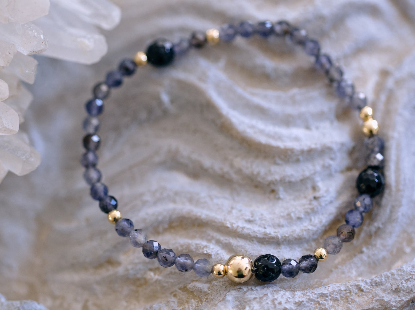 EMPOWERED PATH Iolite and Black Tourmaline 14k Gold-Filled Bracelet