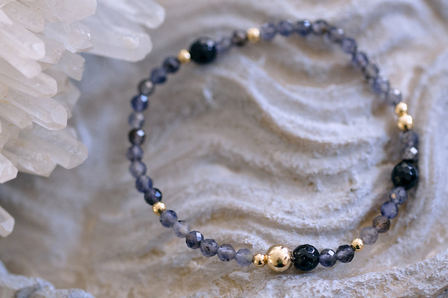 EMPOWERED PATH Iolite and Black Tourmaline 14k Gold-Filled Bracelet