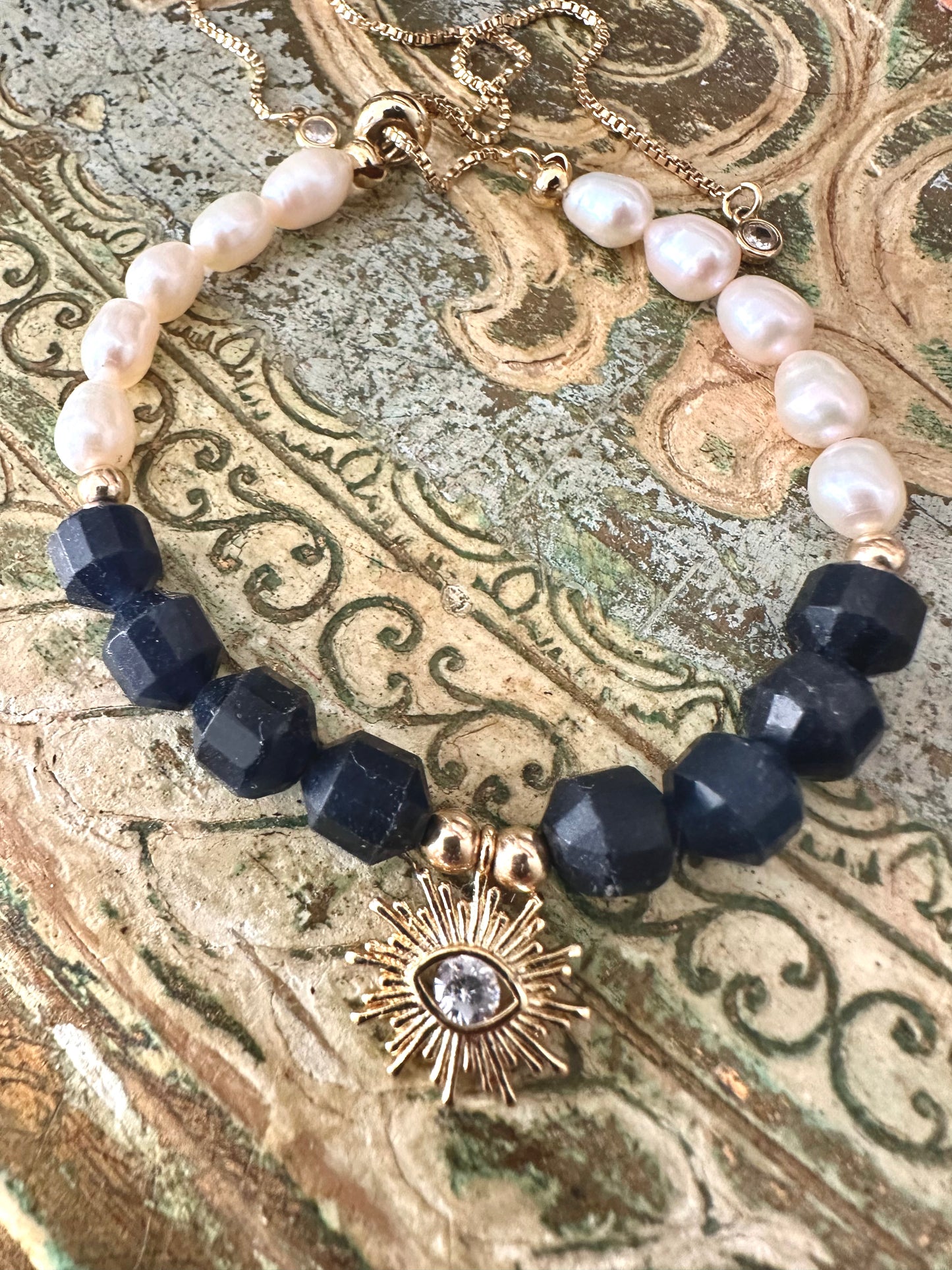 FULLEST POTENTIAL Sapphire and Pearl Adjustable Bracelet