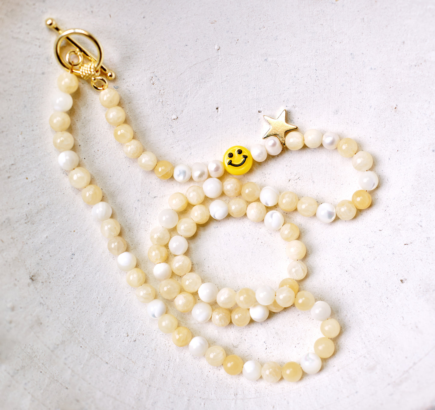 JOY & CONFIDENCE Yellow Jade and Mother of Pearl Gold-Plated Beaded Necklace