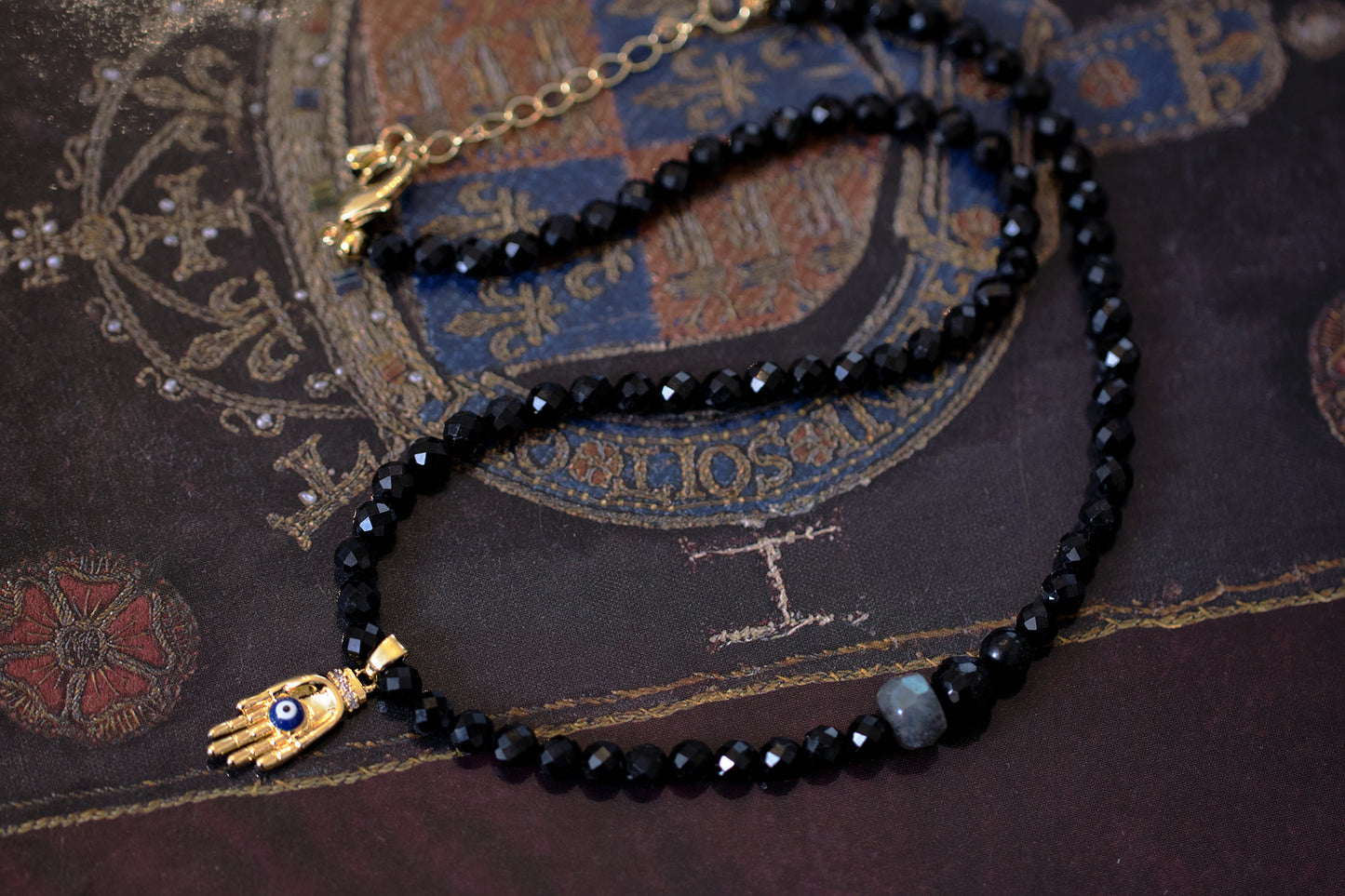 MAGIC & PROTECTION Black Tourmaline and Labradorite Hamsa Necklace