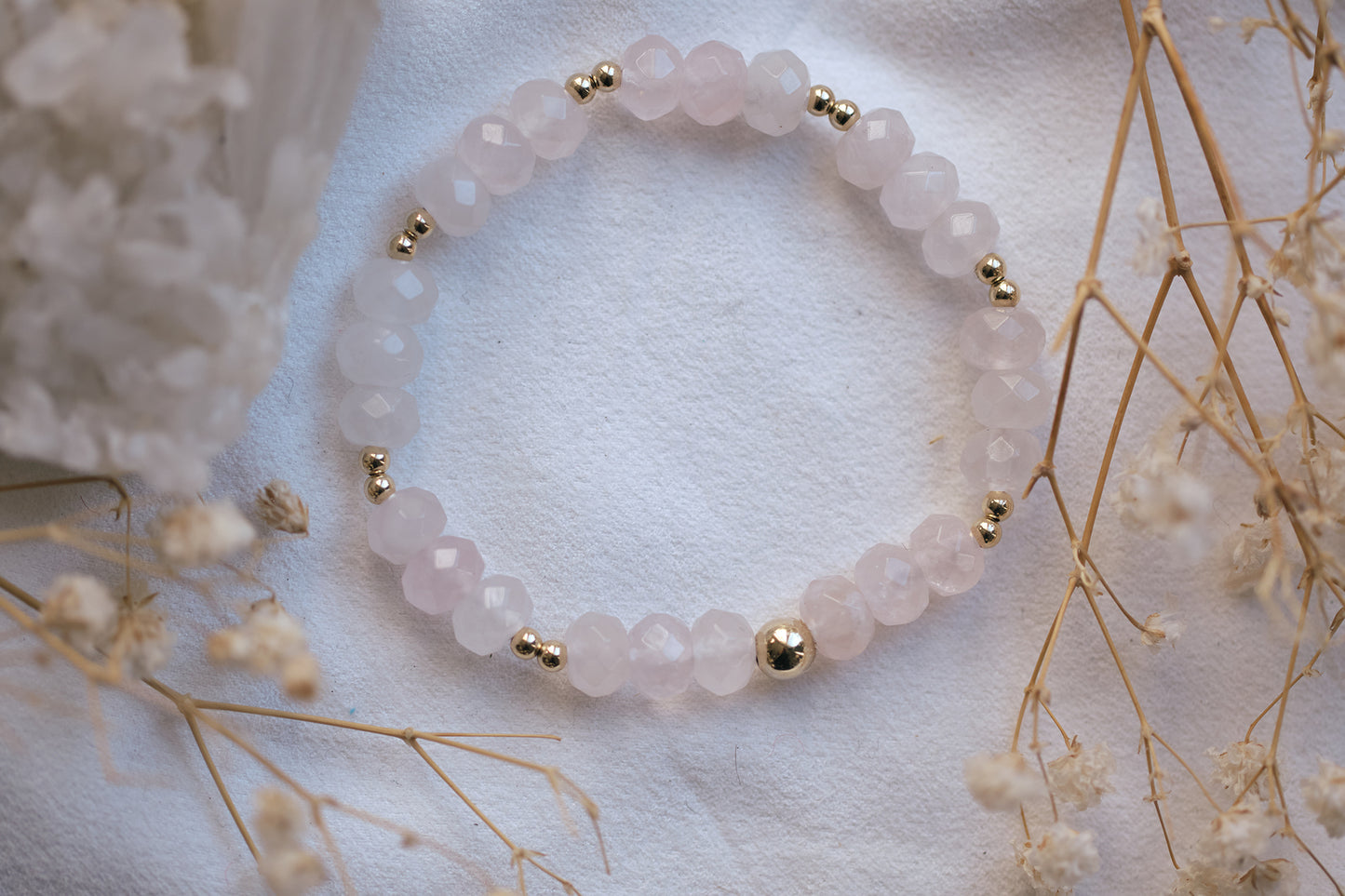 QUEEN OF HEARTS Rose Quartz 14K Gold-Filled Bracelet