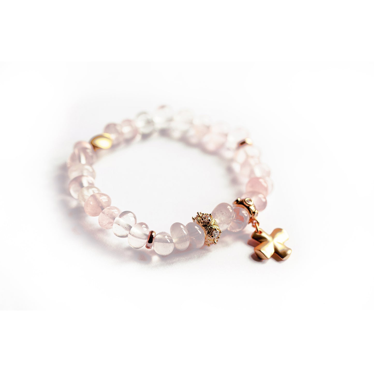 QUEEN OF HEARTS Rose Quartz Cross Bracelet