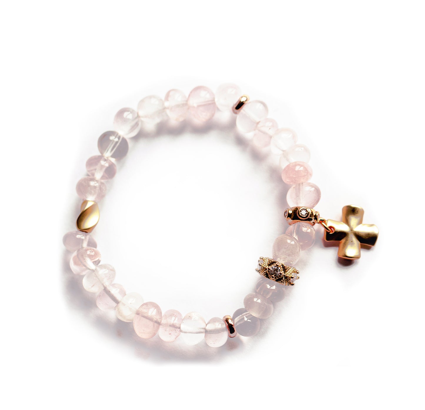 QUEEN OF HEARTS Rose Quartz Cross Bracelet