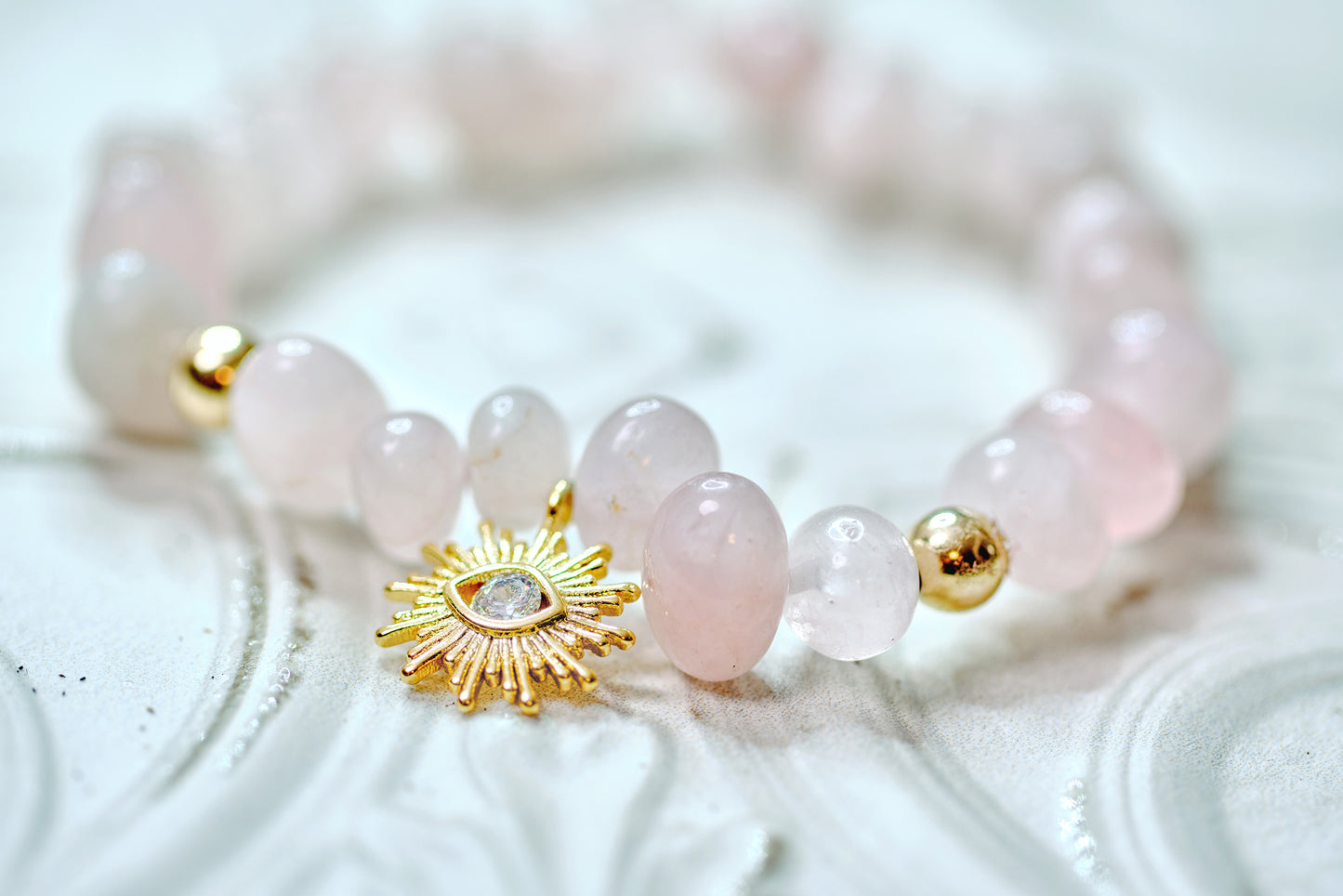 QUEEN OF HEARTS Rose Quartz Eye of Protection Charm Bracelet