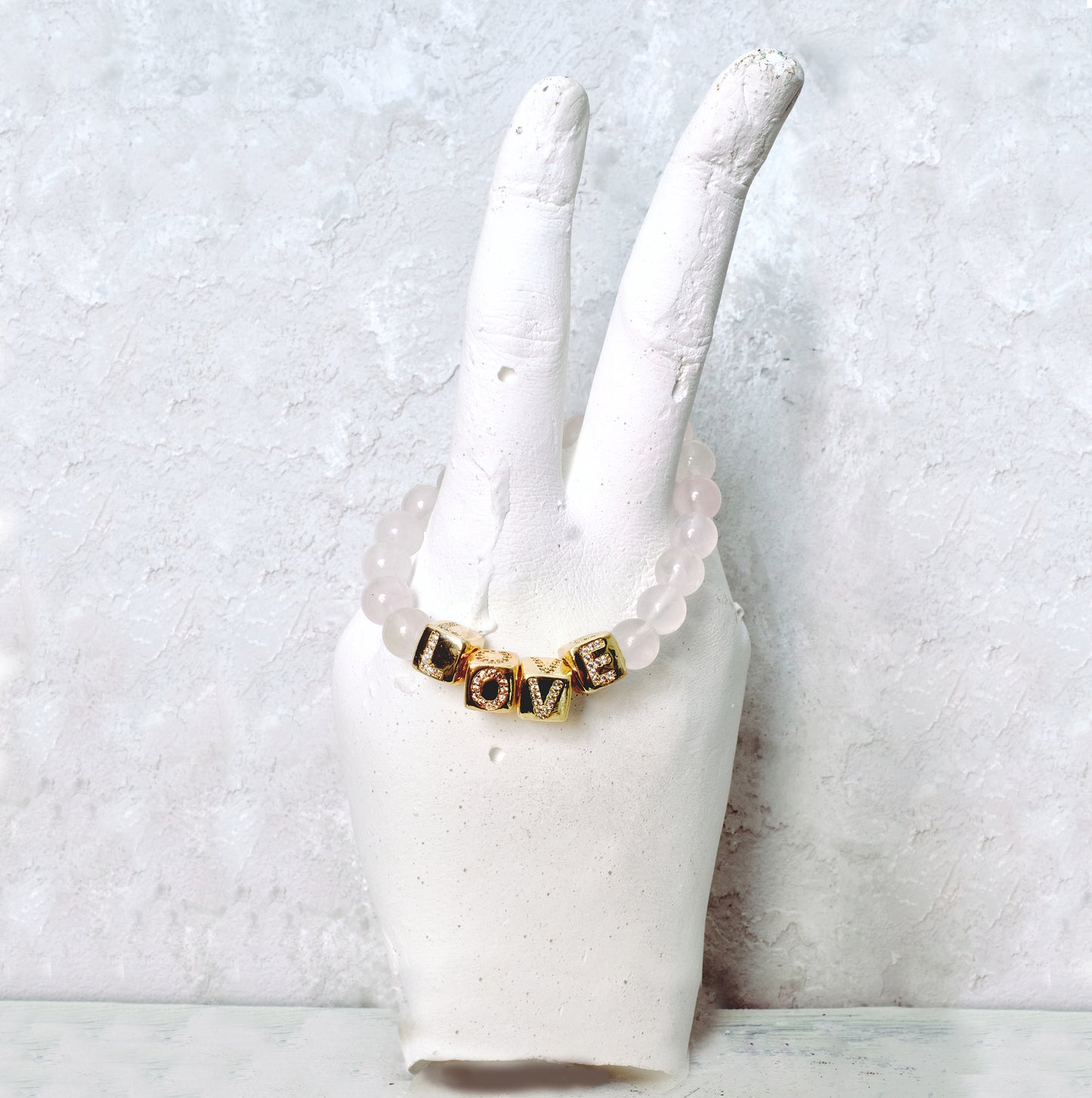QUEEN OF HEARTS Rose Quartz L-O-V-E Bracelet