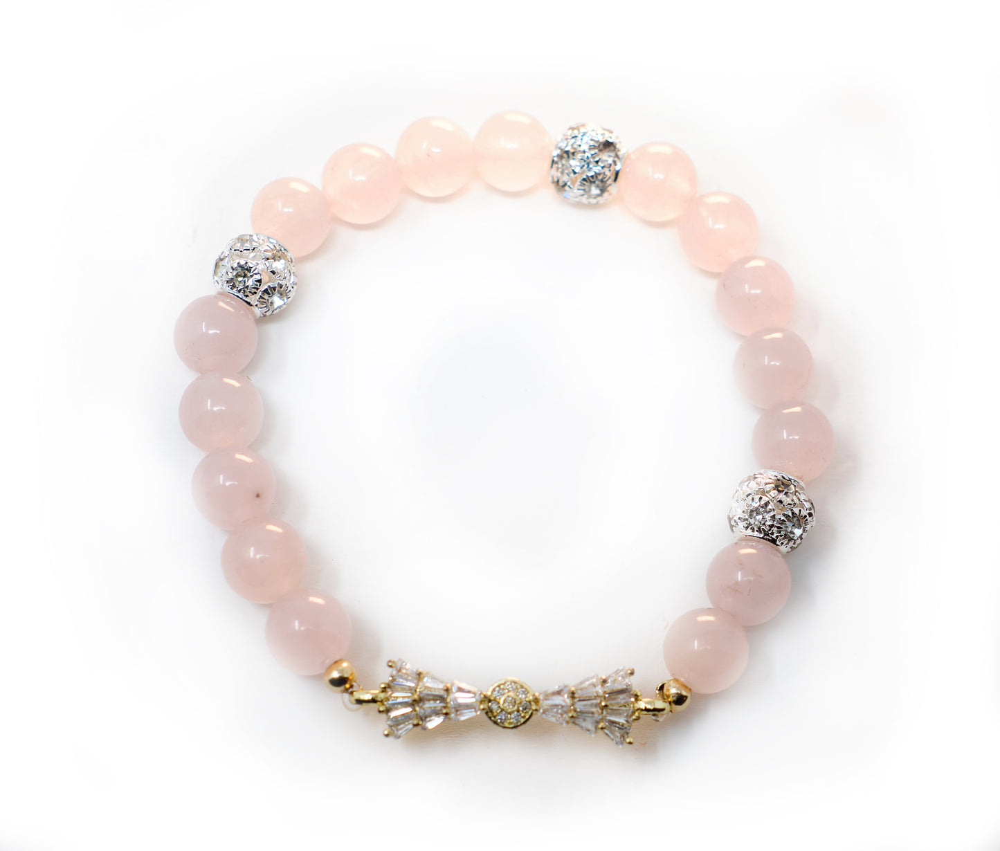 QUEEN OF HEARTS Rose Quartz Bow Bracelet