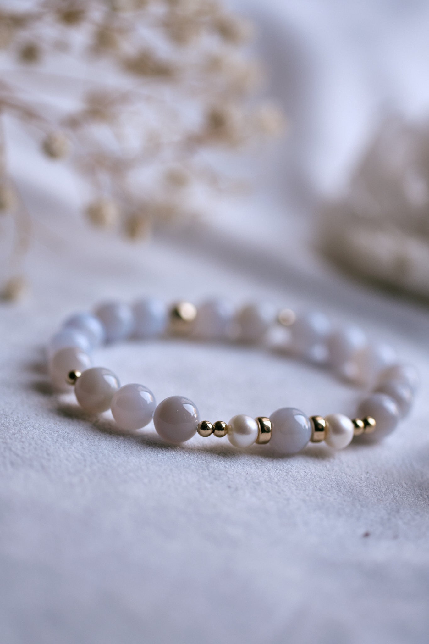 SERENITY Blue Lace Agate and Freshwater Pearl 14k Gold-Filled Bracelet
