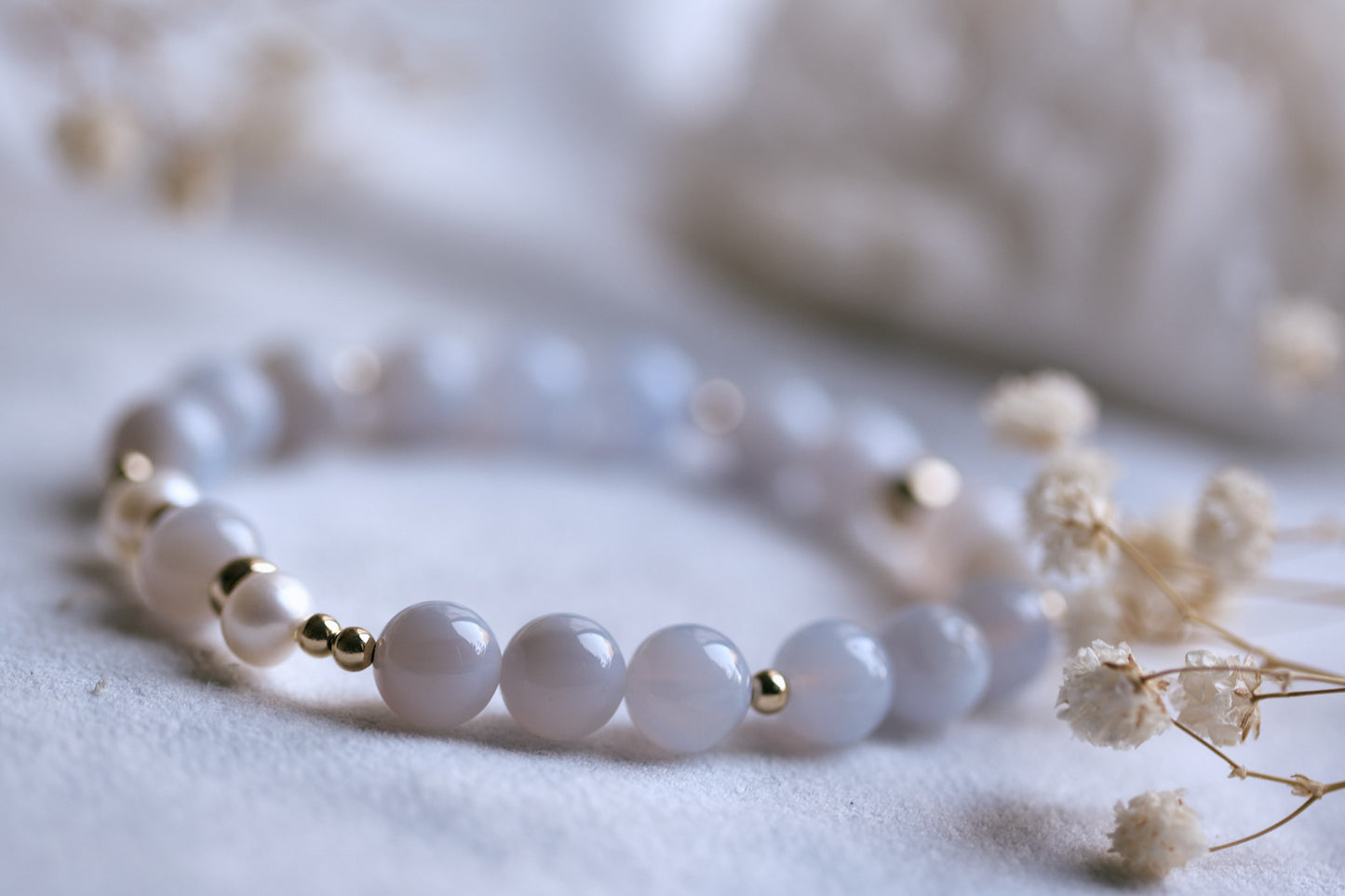 SERENITY Blue Lace Agate and Freshwater Pearl 14k Gold-Filled Bracelet