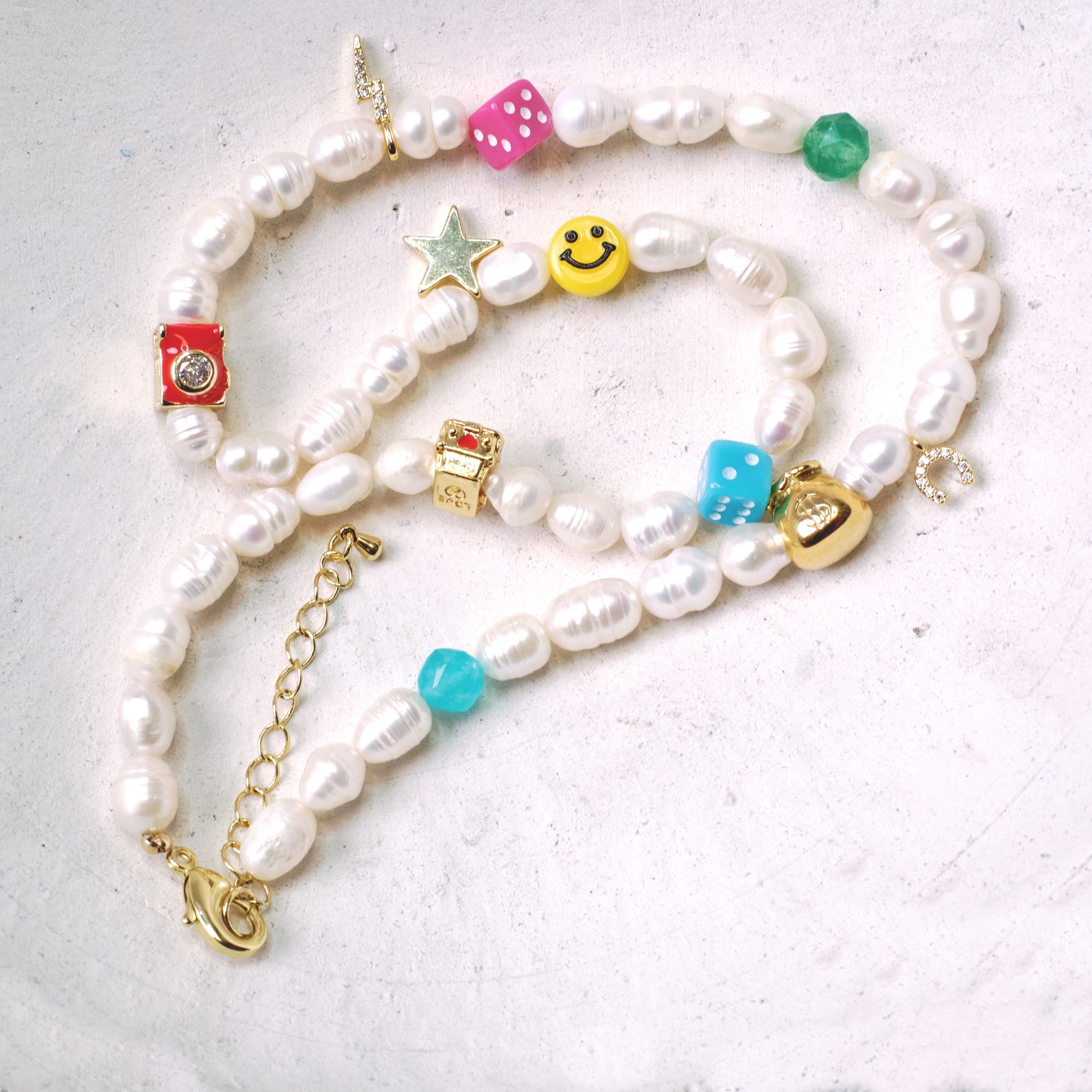 SMILEY FACE Money Magnet + True Self Aventurine, Amazonite and Freshwater Pearl Necklace