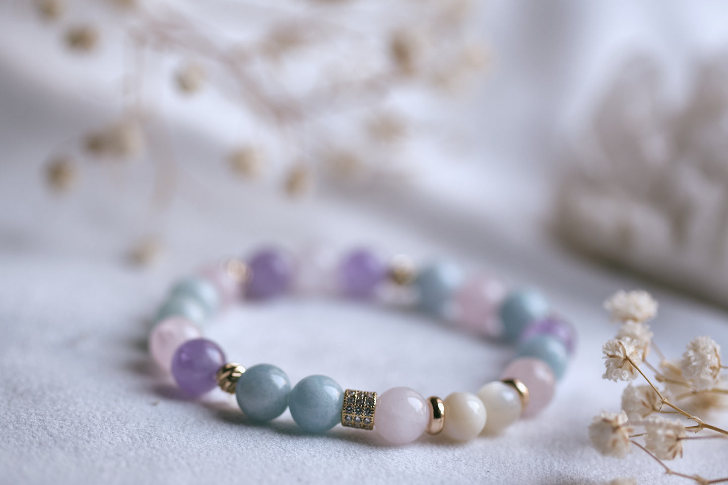 SYNERGY Rose Quartz, Amethyst, Aquamarine and Mother of Pearl Bracelet
