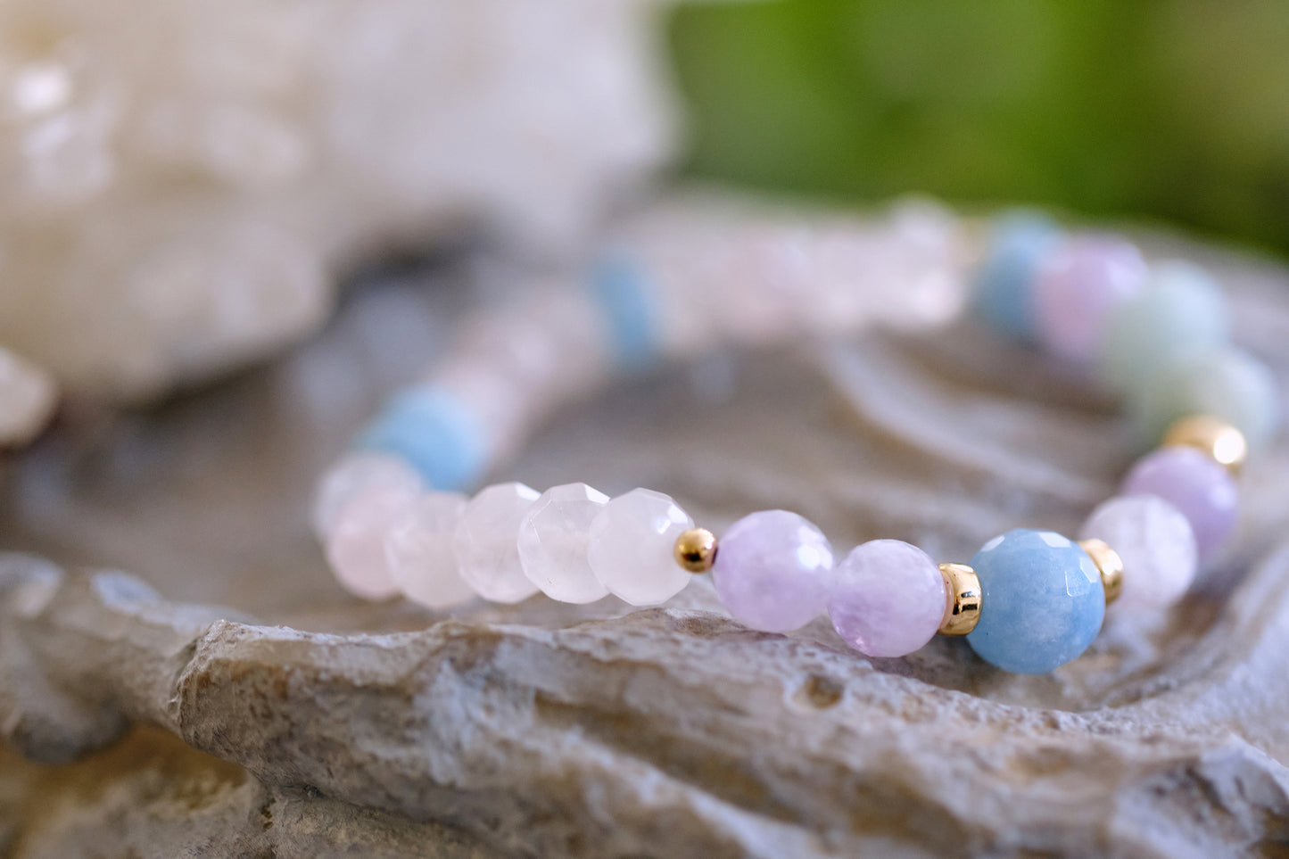 SYNERGY Rose Quartz, Amethyst, and Aquamarine 14k Gold-Filled Bracelet
