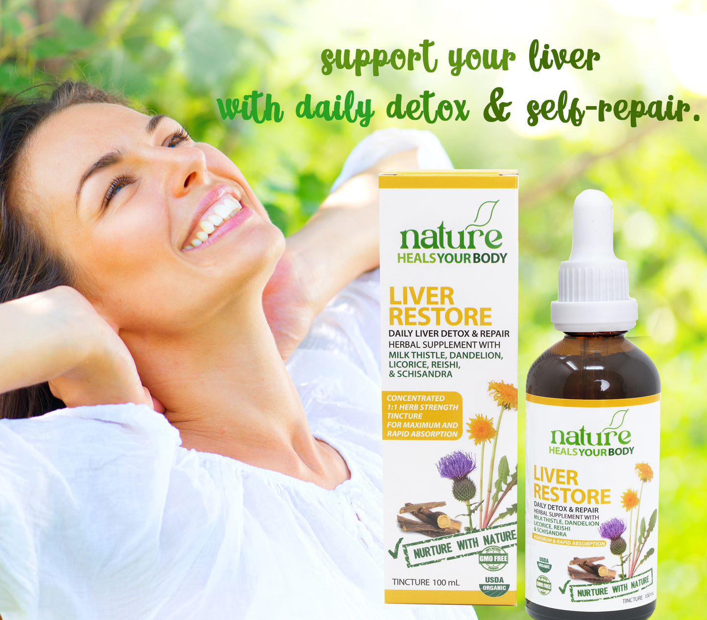 Liver Restore - Liver Self-Repair and Detox - Herbal Tincture + Energy Healing
