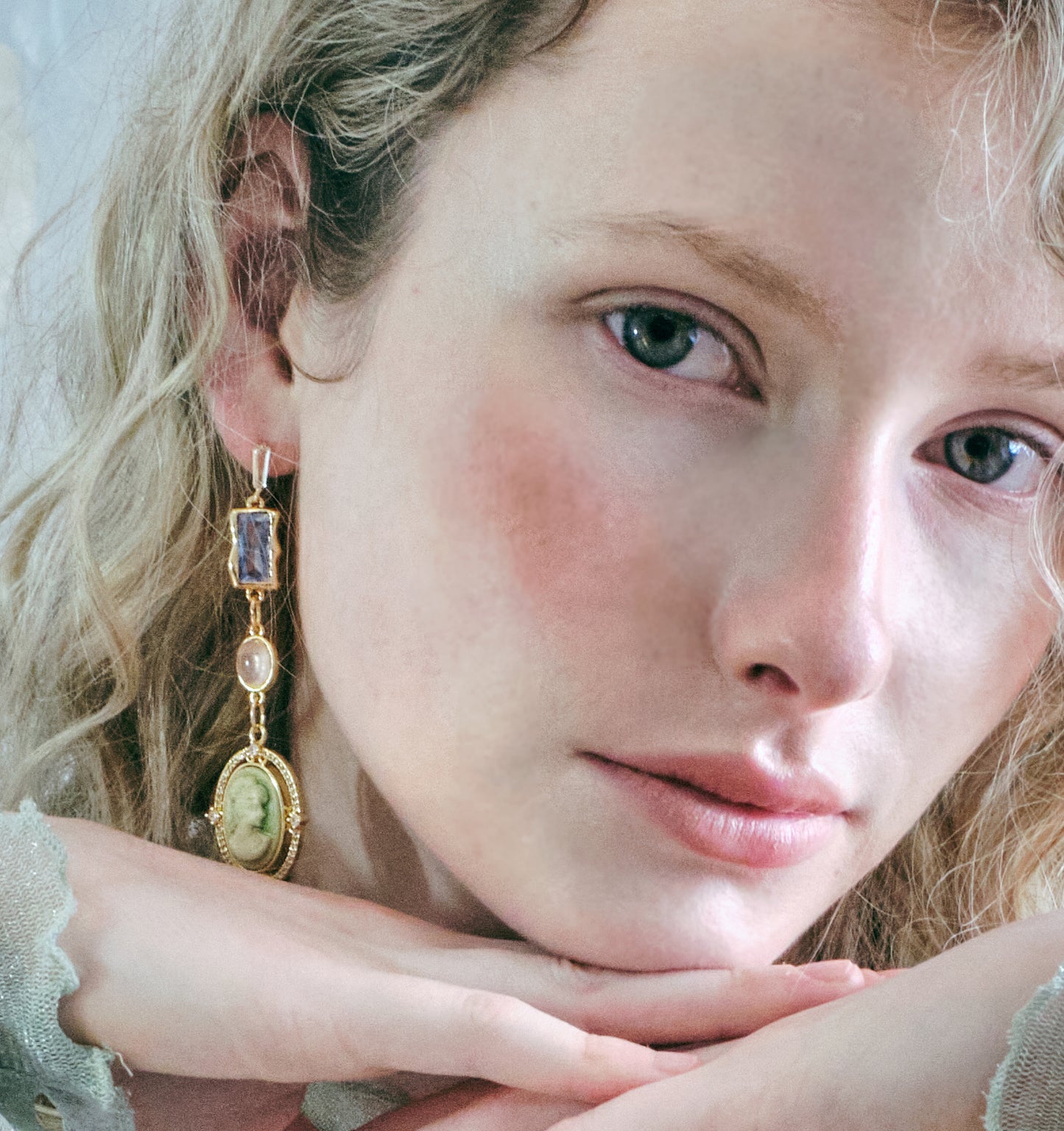 QUEEN OF HEARTS + TLC Rose Quartz, Agate Cameo Earrings