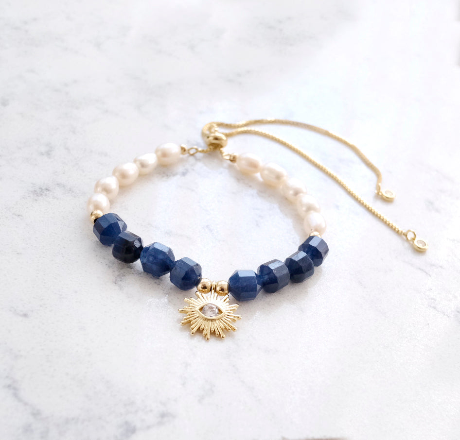 FULLEST POTENTIAL Sapphire and Pearl Adjustable Bracelet