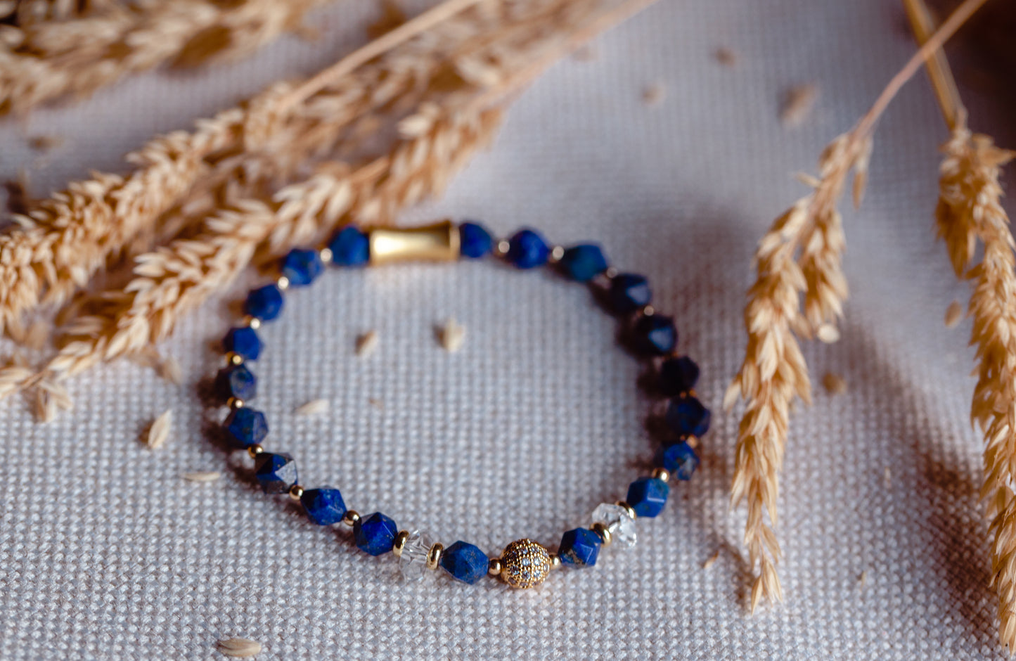 WISDOM & SUCCESS Lapis Lazuli and Clear Quartz Bracelet