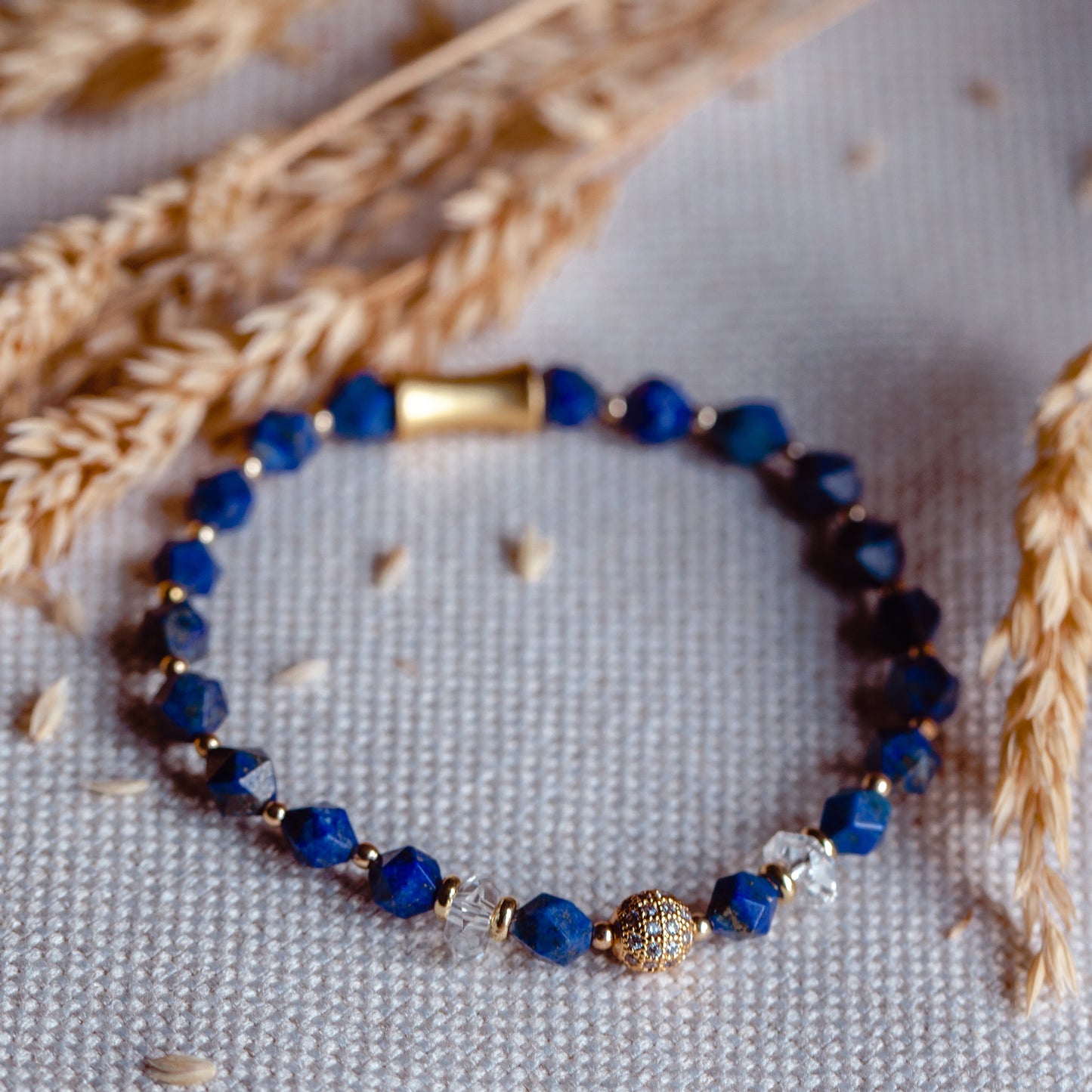 WISDOM & SUCCESS Lapis Lazuli and Clear Quartz Bracelet