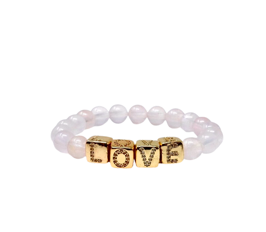 QUEEN OF HEARTS Rose Quartz L-O-V-E Bracelet