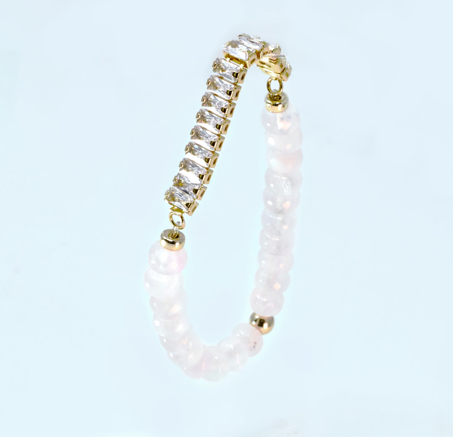 QUEEN OF HEARTS Rose Quartz Rhinestone Baguette Bracelet
