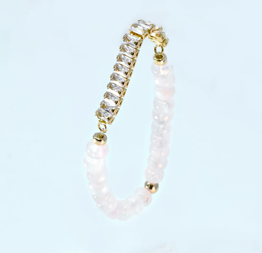 QUEEN OF HEARTS Rose Quartz Rhinestone Baguette Bracelet