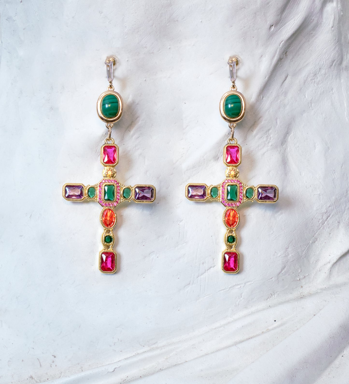 Metamorphosis Malachite Cross Earrings