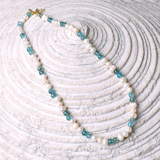 MOTIVATE Blue Apatite and Pearl Beaded Necklace