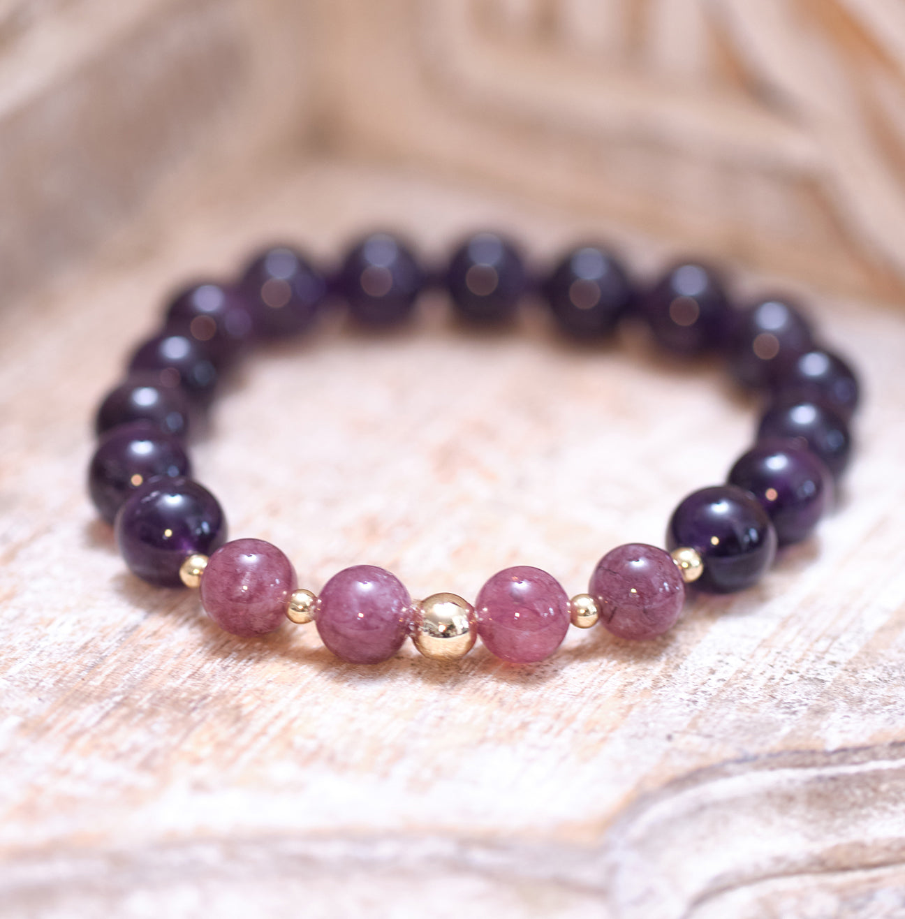 MY INTUITIVE ALLY Amethyst and Lepidolite Bracelet with 14k Gold Filled Accents