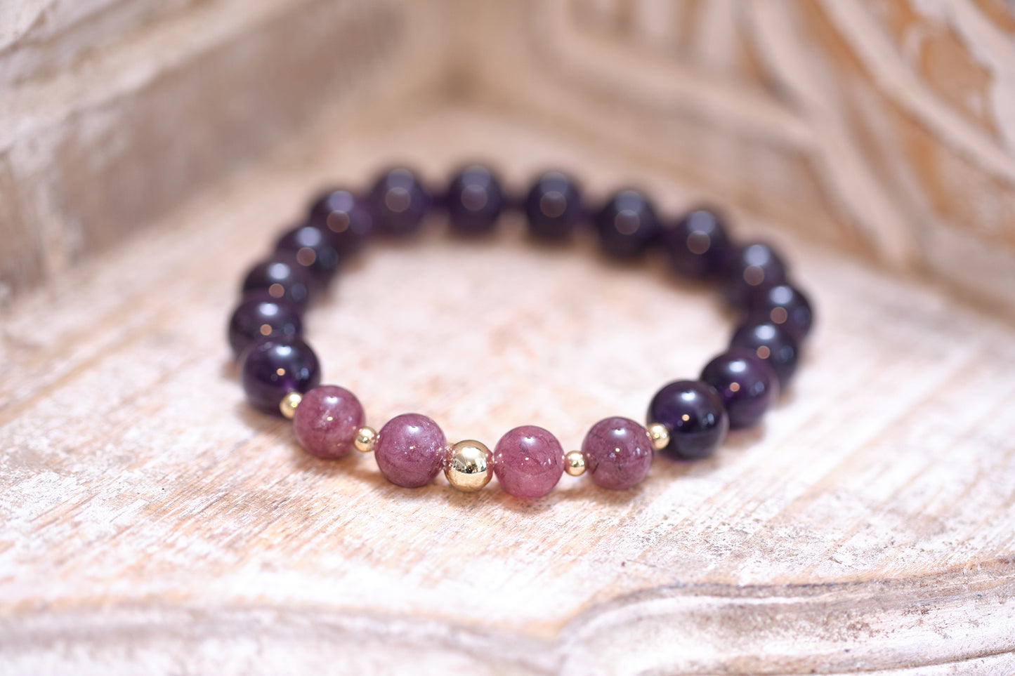 MY INTUITIVE ALLY Amethyst and Lepidolite Bracelet with 14k Gold Filled Accents