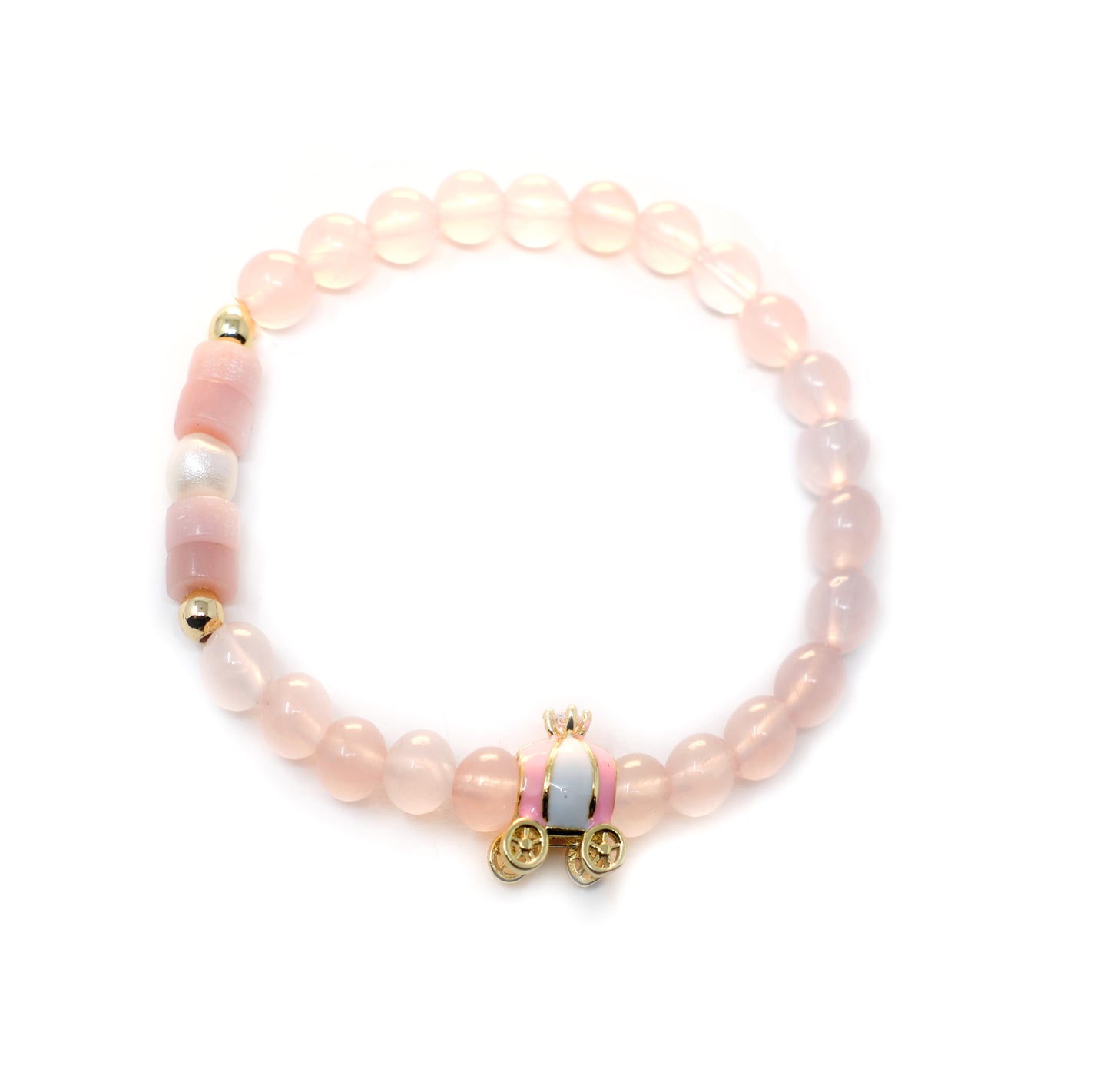 QUEEN OF HEARTS Rose Quartz, Pink Opal and Pearl with Coach Charm Bracelet