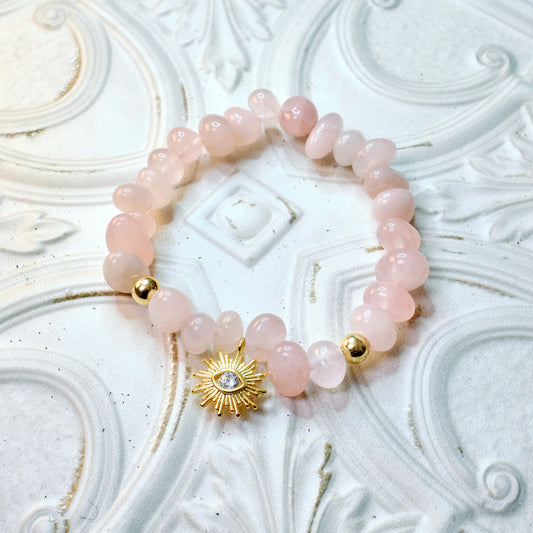 QUEEN OF HEARTS Rose Quartz Eye of Protection Charm Bracelet