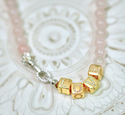 QUEEN OF HEARTS Rose Quartz L-O-V-E Necklace