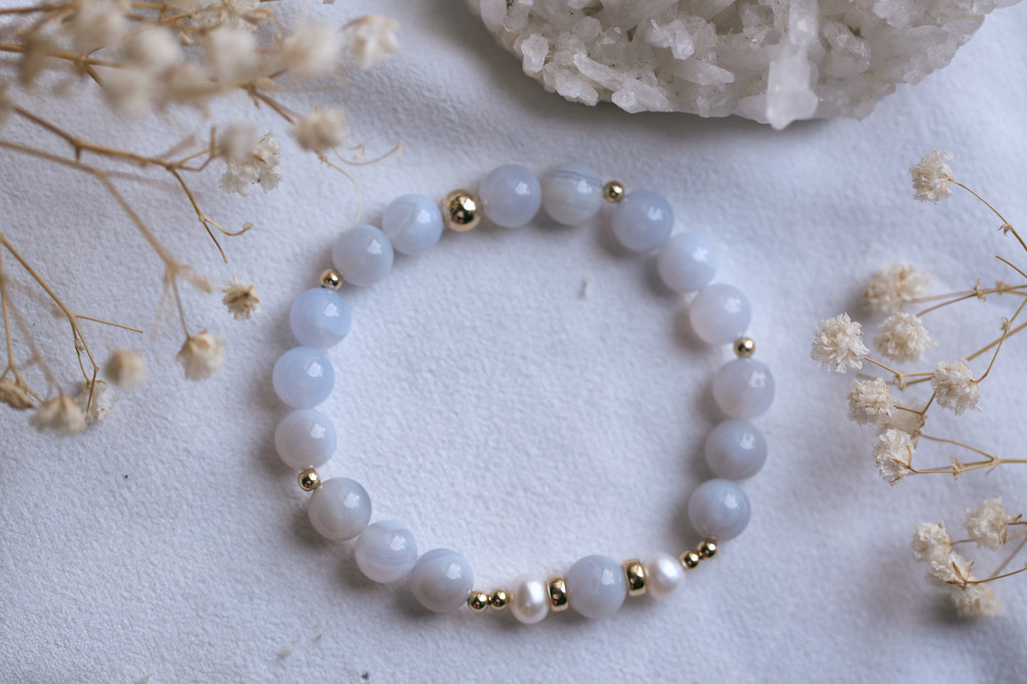 SERENITY Blue Lace Agate and Freshwater Pearl 14k Gold-Filled Bracelet