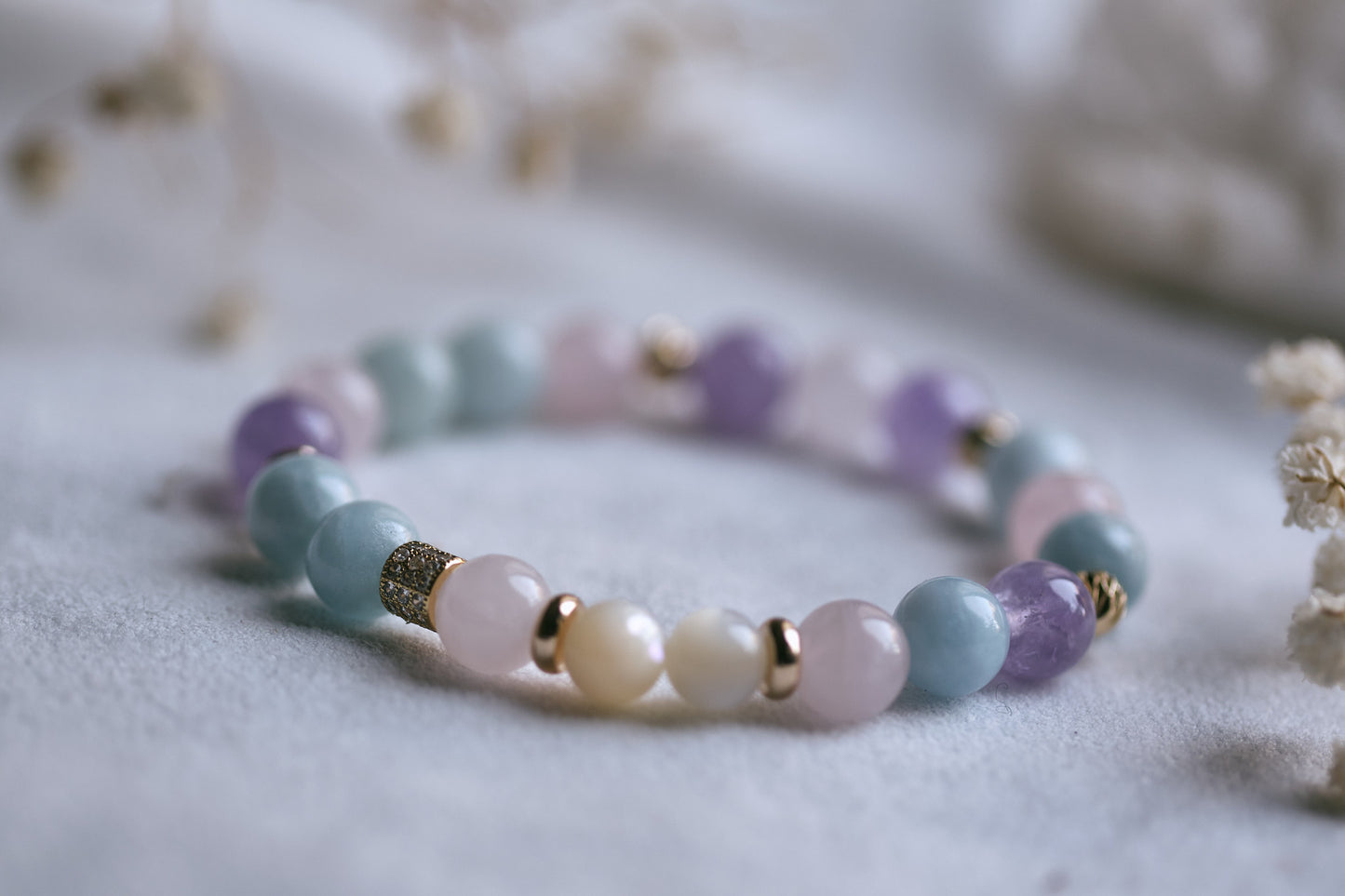 SYNERGY Rose Quartz, Amethyst, Aquamarine and Mother of Pearl Bracelet