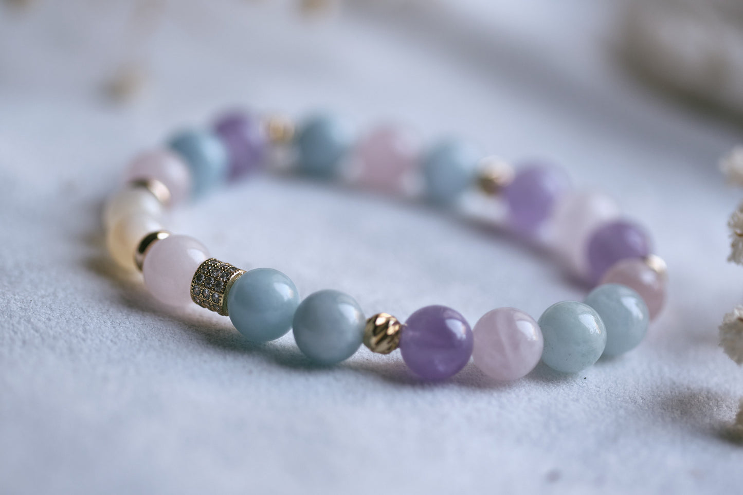 SYNERGY Rose Quartz, Amethyst, Aquamarine and Mother of Pearl Bracelet