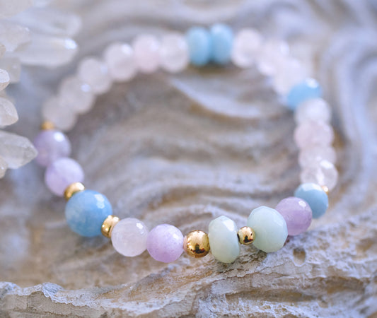 SYNERGY Rose Quartz, Amethyst, and Aquamarine 14k Gold-Filled Bracelet