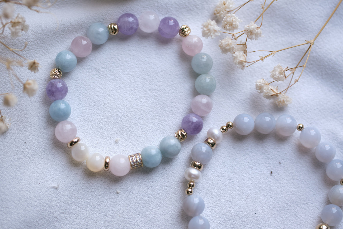 SYNERGY Rose Quartz, Amethyst, Aquamarine and Mother of Pearl Bracelet