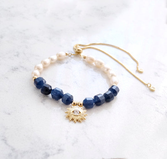FULLEST POTENTIAL Sapphire and Pearl Adjustable Bracelet